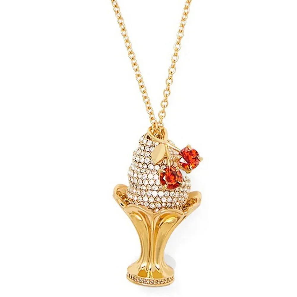 NWT Kate Spade Sundae Pendant Necklace – Gold-Tone Crystal Ice Cream Charm